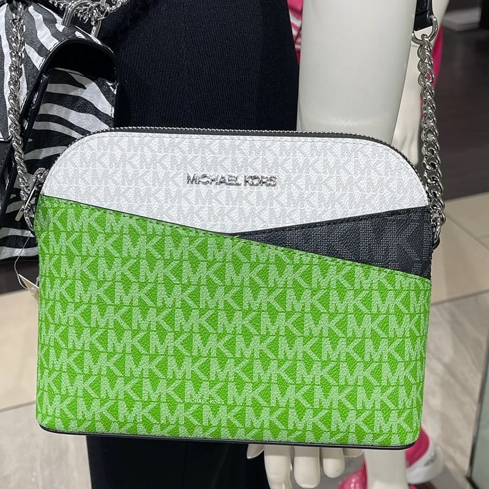 Michael Kors Jet Set Travel Color-Block Signature Logo Crossbody  Jungle Green